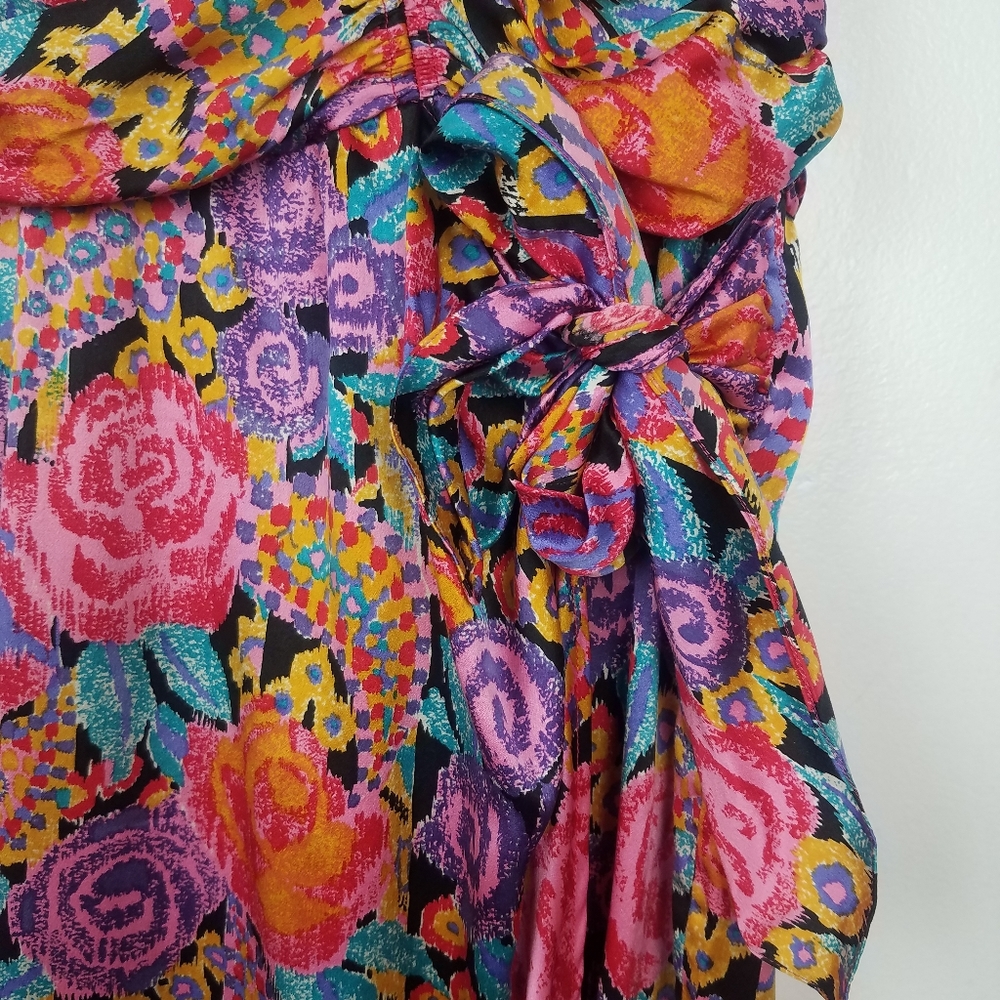 Vintage | 100% Silk Strapless Colorful Dress 1980s - Picture 5 of 7